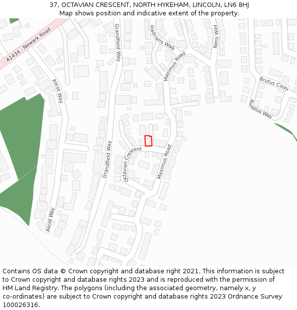 37, OCTAVIAN CRESCENT, NORTH HYKEHAM, LINCOLN, LN6 8HJ: Location map and indicative extent of plot