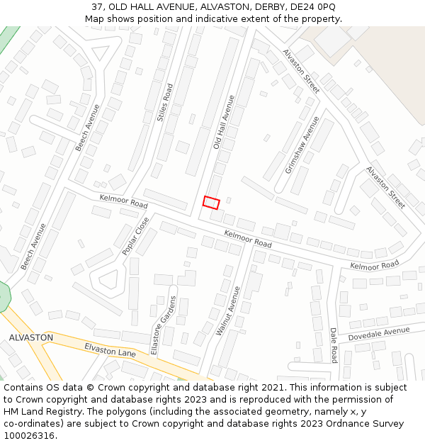 37, OLD HALL AVENUE, ALVASTON, DERBY, DE24 0PQ: Location map and indicative extent of plot
