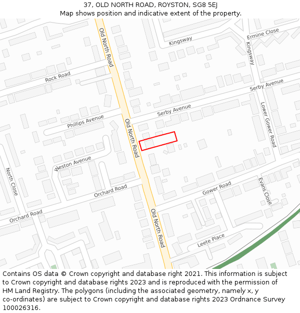 37, OLD NORTH ROAD, ROYSTON, SG8 5EJ: Location map and indicative extent of plot