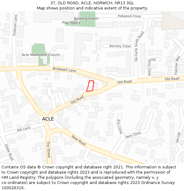 37, OLD ROAD, ACLE, NORWICH, NR13 3QL: Location map and indicative extent of plot