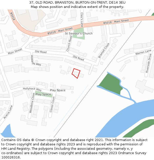 37, OLD ROAD, BRANSTON, BURTON-ON-TRENT, DE14 3EU: Location map and indicative extent of plot