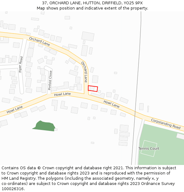 37, ORCHARD LANE, HUTTON, DRIFFIELD, YO25 9PX: Location map and indicative extent of plot