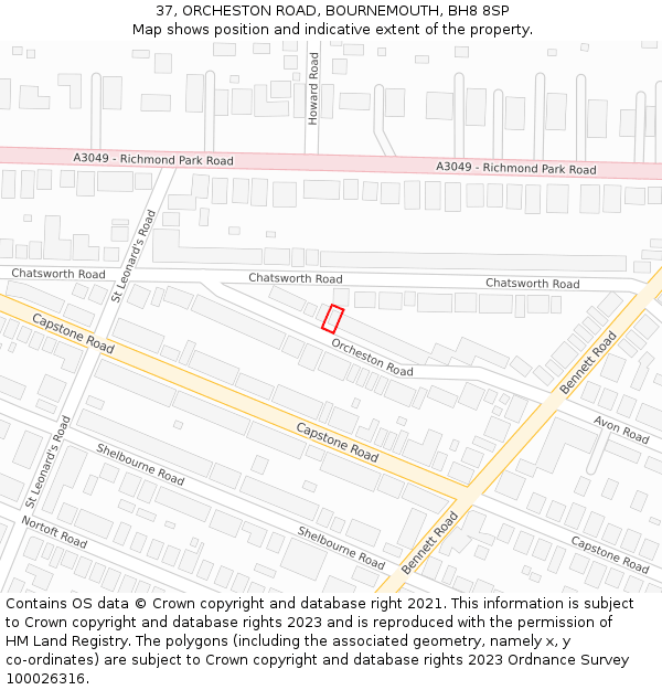 37, ORCHESTON ROAD, BOURNEMOUTH, BH8 8SP: Location map and indicative extent of plot