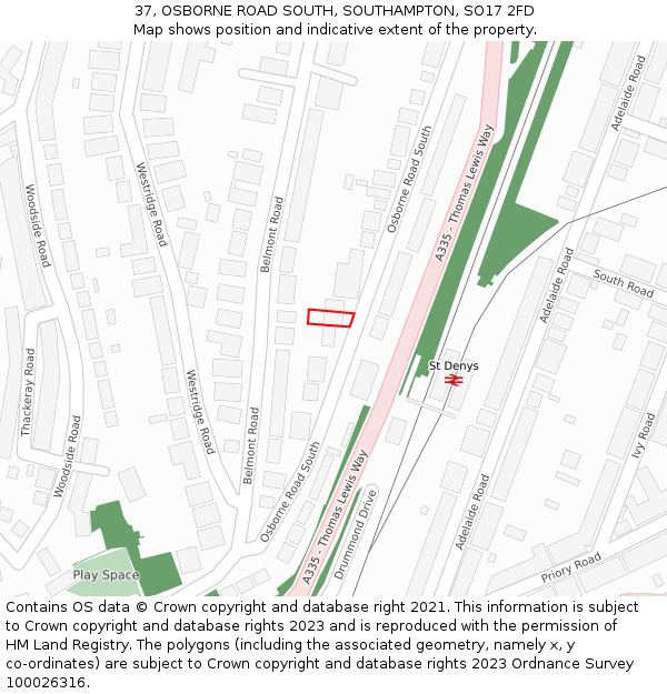 37, OSBORNE ROAD SOUTH, SOUTHAMPTON, SO17 2FD: Location map and indicative extent of plot