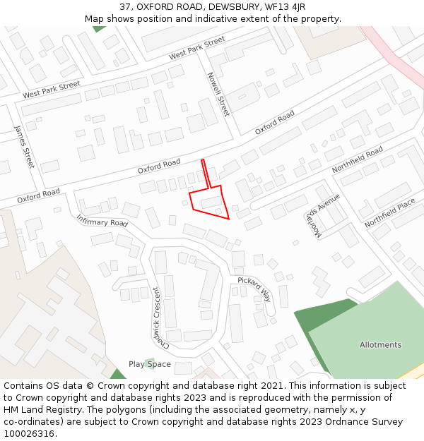 37, OXFORD ROAD, DEWSBURY, WF13 4JR: Location map and indicative extent of plot