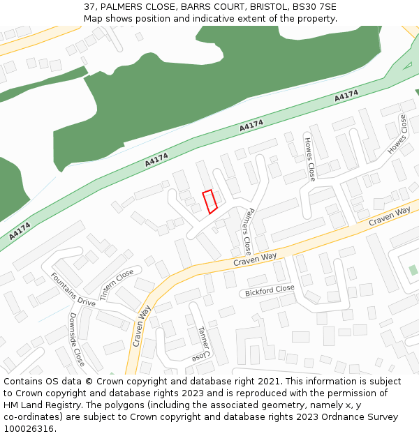 37, PALMERS CLOSE, BARRS COURT, BRISTOL, BS30 7SE: Location map and indicative extent of plot