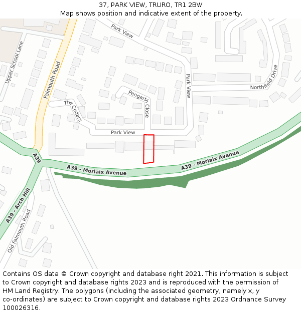 37, PARK VIEW, TRURO, TR1 2BW: Location map and indicative extent of plot