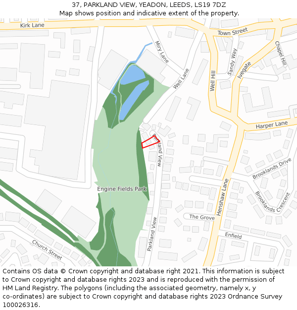 37, PARKLAND VIEW, YEADON, LEEDS, LS19 7DZ: Location map and indicative extent of plot