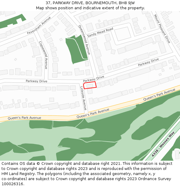 37, PARKWAY DRIVE, BOURNEMOUTH, BH8 9JW: Location map and indicative extent of plot