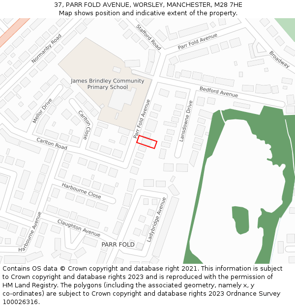 37, PARR FOLD AVENUE, WORSLEY, MANCHESTER, M28 7HE: Location map and indicative extent of plot
