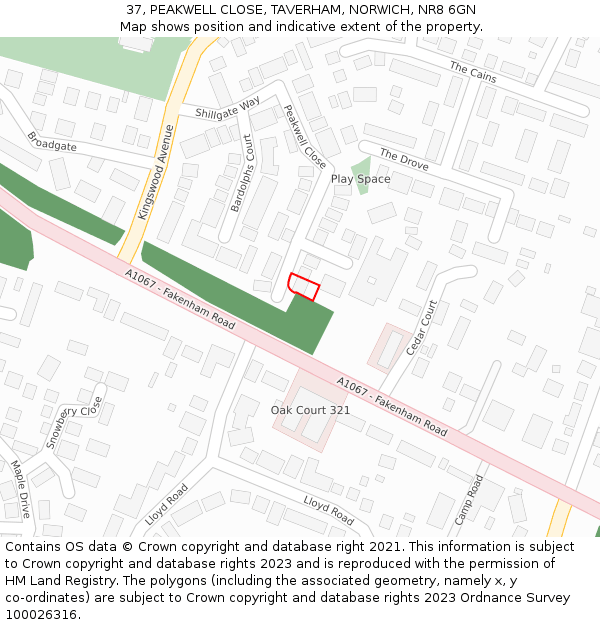 37, PEAKWELL CLOSE, TAVERHAM, NORWICH, NR8 6GN: Location map and indicative extent of plot