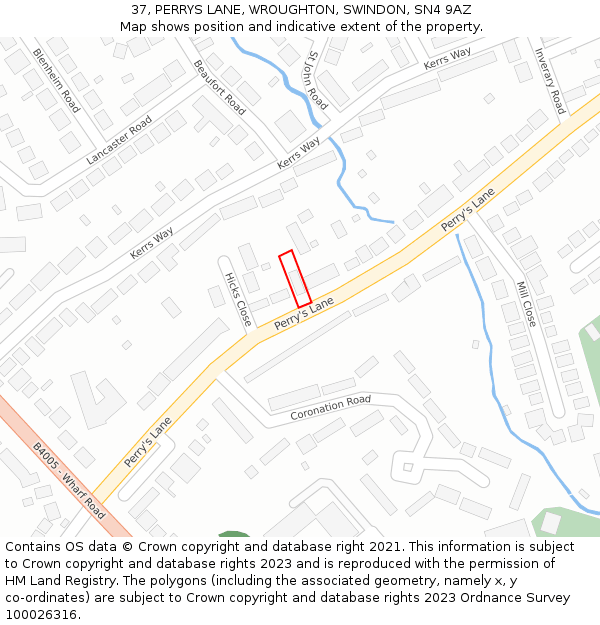 37, PERRYS LANE, WROUGHTON, SWINDON, SN4 9AZ: Location map and indicative extent of plot