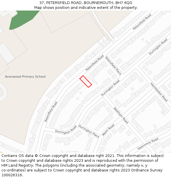 37, PETERSFIELD ROAD, BOURNEMOUTH, BH7 6QG: Location map and indicative extent of plot