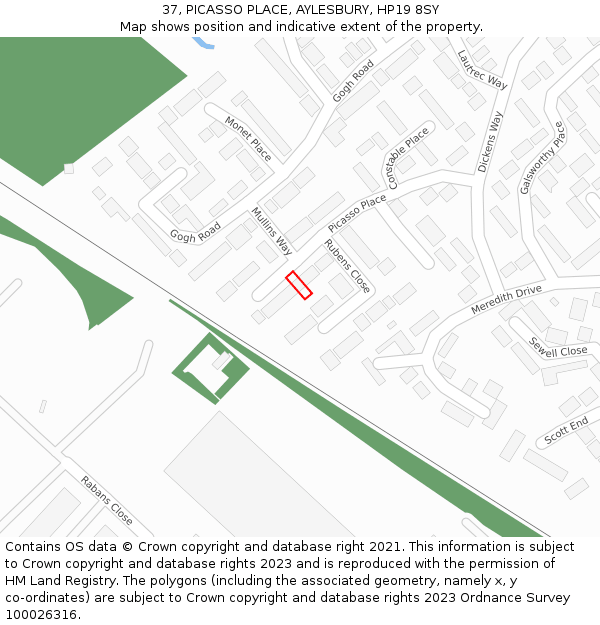 37, PICASSO PLACE, AYLESBURY, HP19 8SY: Location map and indicative extent of plot