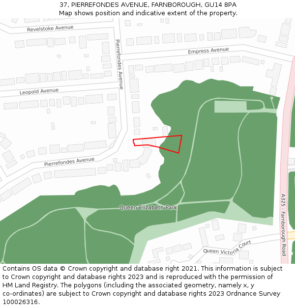 37, PIERREFONDES AVENUE, FARNBOROUGH, GU14 8PA: Location map and indicative extent of plot