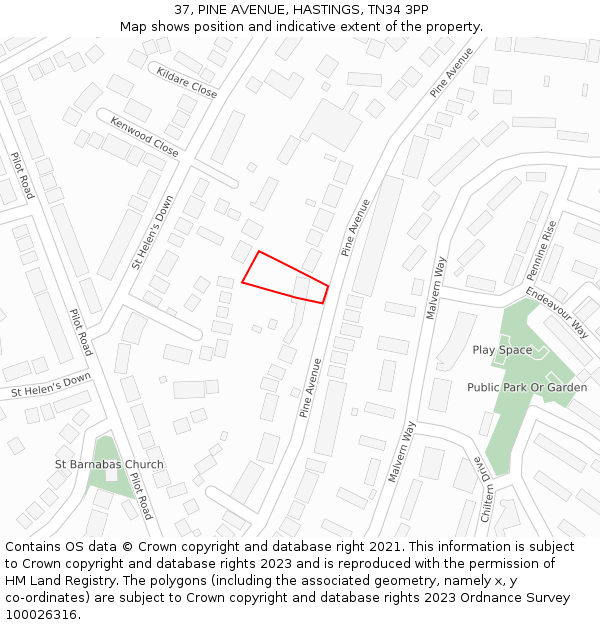 37, PINE AVENUE, HASTINGS, TN34 3PP: Location map and indicative extent of plot