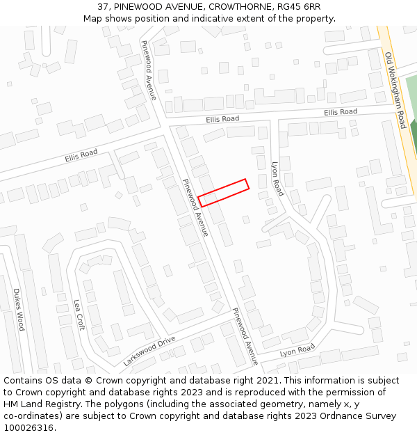 37, PINEWOOD AVENUE, CROWTHORNE, RG45 6RR: Location map and indicative extent of plot