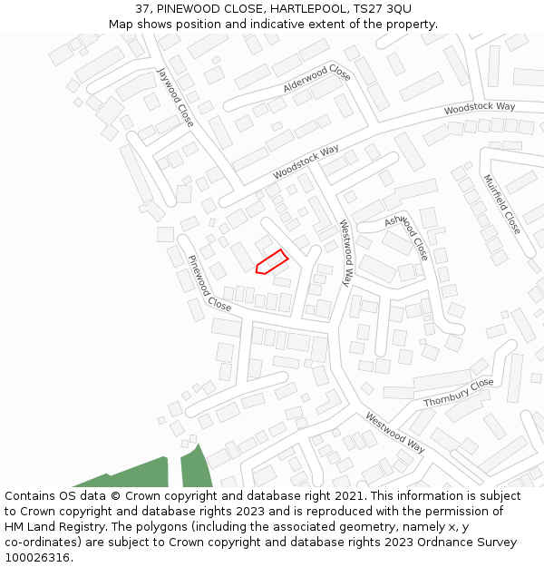 37, PINEWOOD CLOSE, HARTLEPOOL, TS27 3QU: Location map and indicative extent of plot