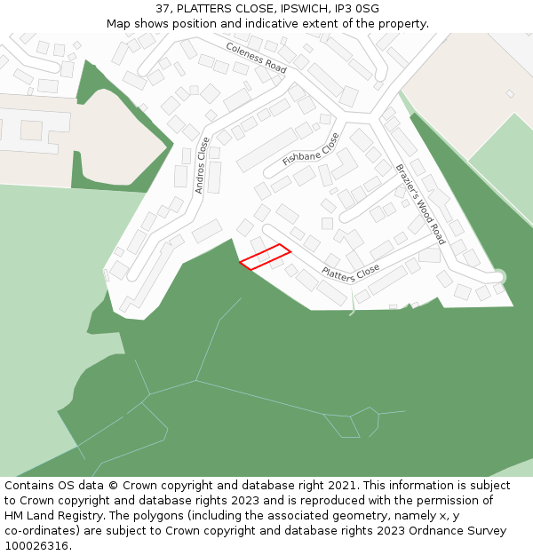 37, PLATTERS CLOSE, IPSWICH, IP3 0SG: Location map and indicative extent of plot