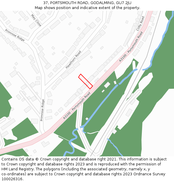 37, PORTSMOUTH ROAD, GODALMING, GU7 2JU: Location map and indicative extent of plot