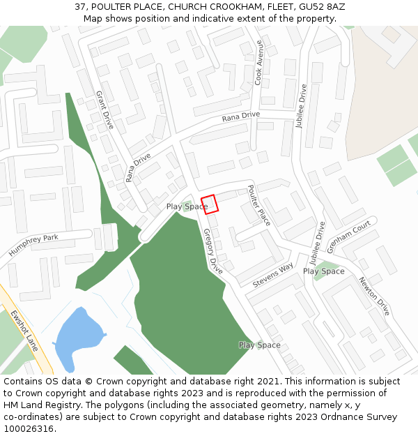 37, POULTER PLACE, CHURCH CROOKHAM, FLEET, GU52 8AZ: Location map and indicative extent of plot