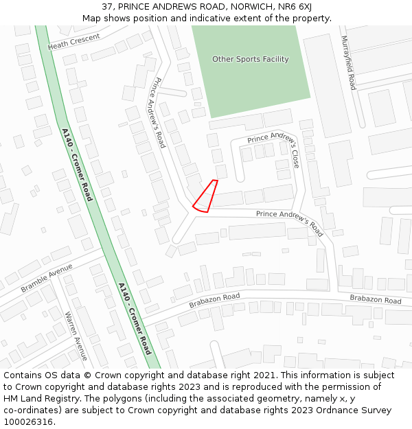 37, PRINCE ANDREWS ROAD, NORWICH, NR6 6XJ: Location map and indicative extent of plot
