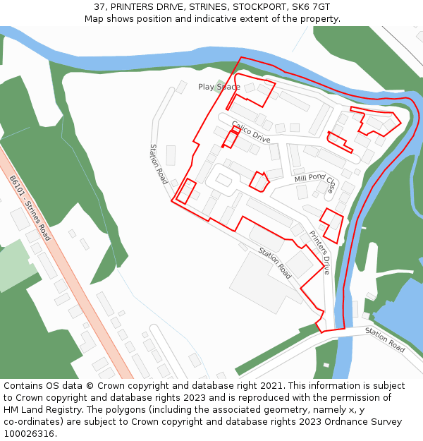 37, PRINTERS DRIVE, STRINES, STOCKPORT, SK6 7GT: Location map and indicative extent of plot