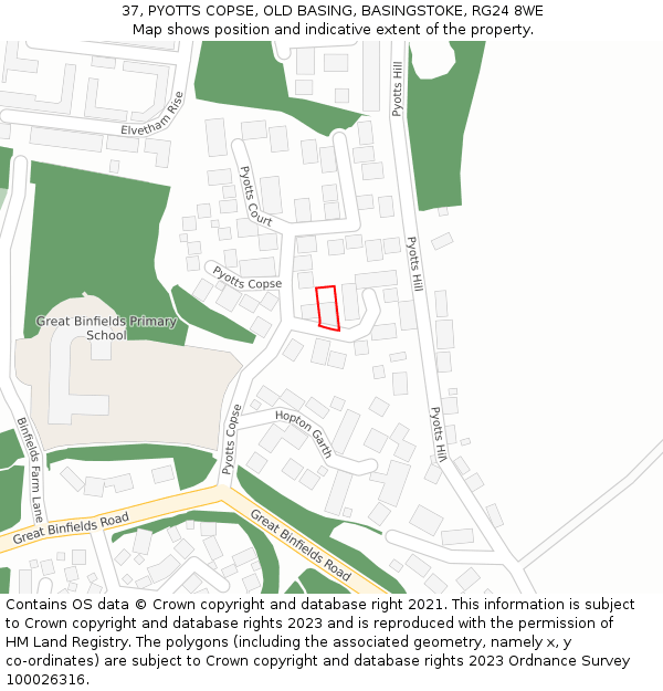 37, PYOTTS COPSE, OLD BASING, BASINGSTOKE, RG24 8WE: Location map and indicative extent of plot