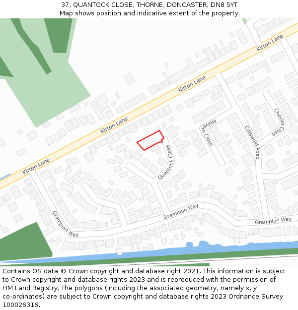 37, QUANTOCK CLOSE, THORNE, DONCASTER, DN8 5YT: Location map and indicative extent of plot