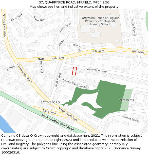 37, QUARRYSIDE ROAD, MIRFIELD, WF14 9QG: Location map and indicative extent of plot