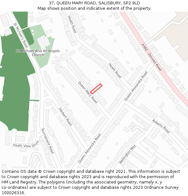 37, QUEEN MARY ROAD, SALISBURY, SP2 9LD: Location map and indicative extent of plot