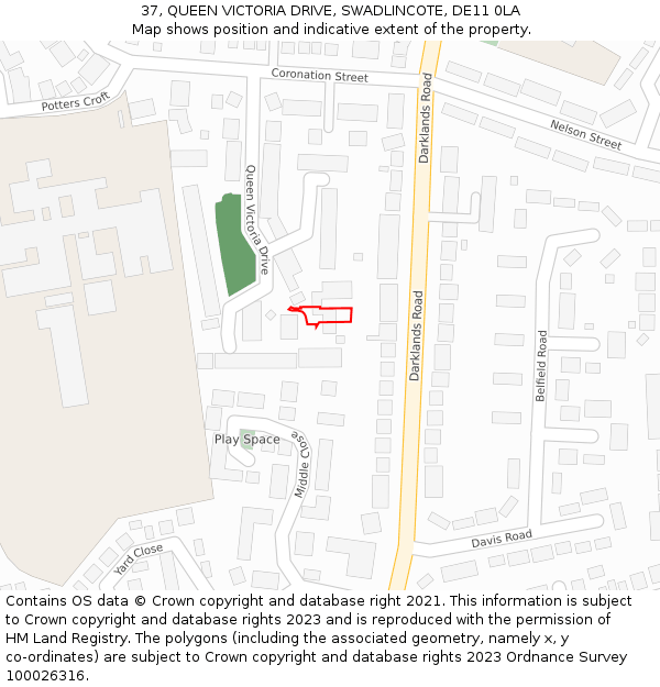 37, QUEEN VICTORIA DRIVE, SWADLINCOTE, DE11 0LA: Location map and indicative extent of plot