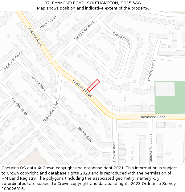 37, RAYMOND ROAD, SOUTHAMPTON, SO15 5AG: Location map and indicative extent of plot