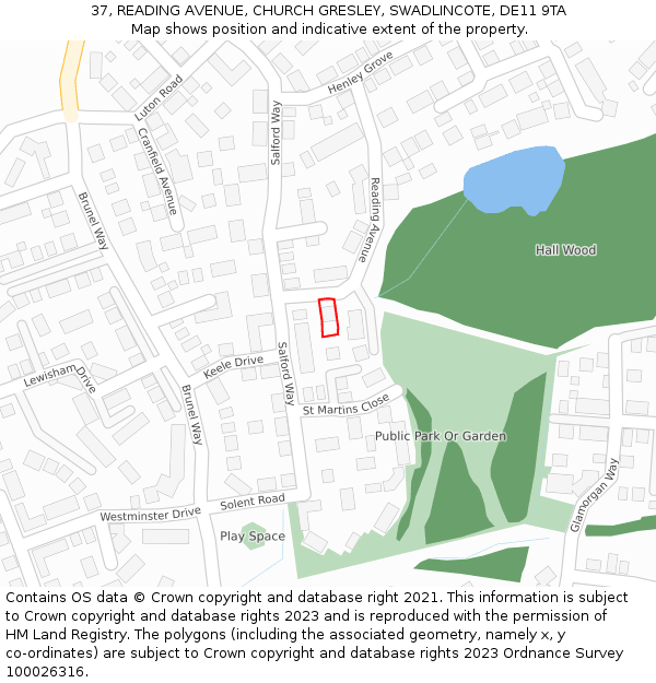 37, READING AVENUE, CHURCH GRESLEY, SWADLINCOTE, DE11 9TA: Location map and indicative extent of plot