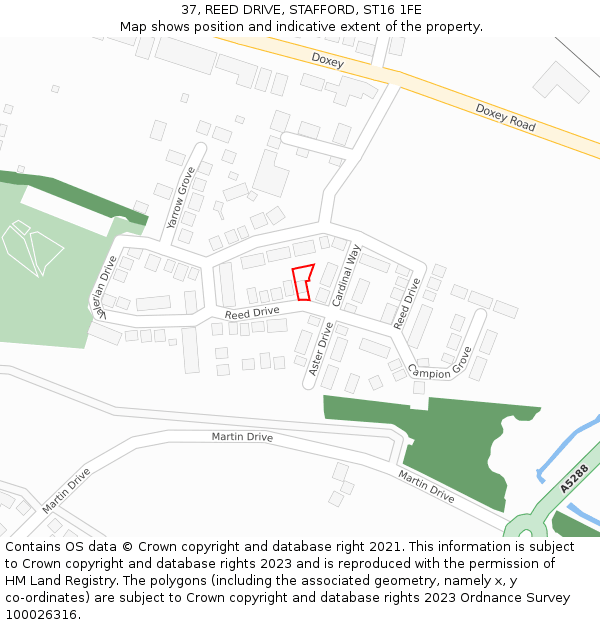 37, REED DRIVE, STAFFORD, ST16 1FE: Location map and indicative extent of plot