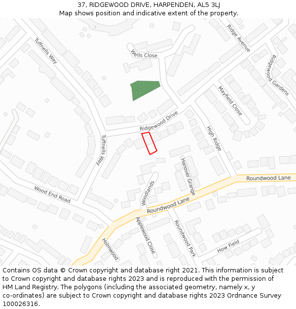 37, RIDGEWOOD DRIVE, HARPENDEN, AL5 3LJ: Location map and indicative extent of plot