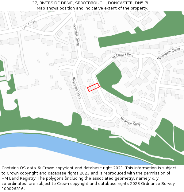 37, RIVERSIDE DRIVE, SPROTBROUGH, DONCASTER, DN5 7LH: Location map and indicative extent of plot