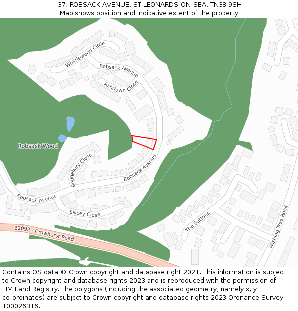 37, ROBSACK AVENUE, ST LEONARDS-ON-SEA, TN38 9SH: Location map and indicative extent of plot