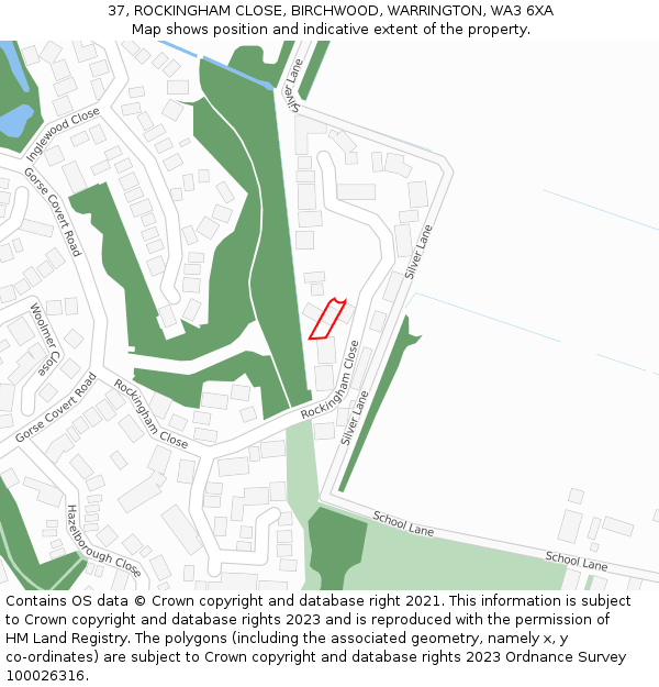 37, ROCKINGHAM CLOSE, BIRCHWOOD, WARRINGTON, WA3 6XA: Location map and indicative extent of plot