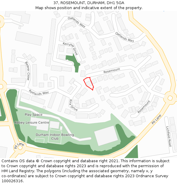 37, ROSEMOUNT, DURHAM, DH1 5GA: Location map and indicative extent of plot