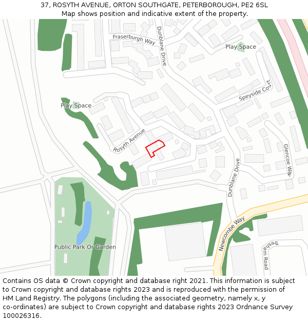 37, ROSYTH AVENUE, ORTON SOUTHGATE, PETERBOROUGH, PE2 6SL: Location map and indicative extent of plot
