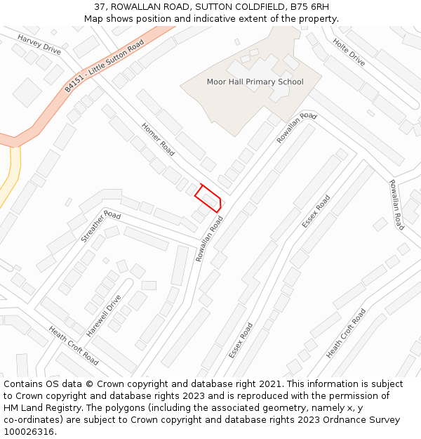 37, ROWALLAN ROAD, SUTTON COLDFIELD, B75 6RH: Location map and indicative extent of plot