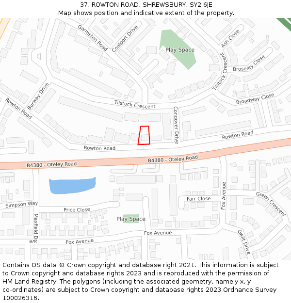37, ROWTON ROAD, SHREWSBURY, SY2 6JE: Location map and indicative extent of plot