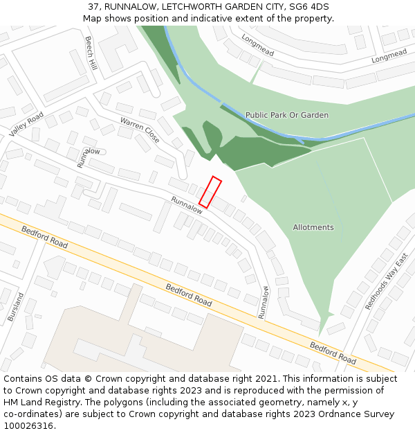 37, RUNNALOW, LETCHWORTH GARDEN CITY, SG6 4DS: Location map and indicative extent of plot