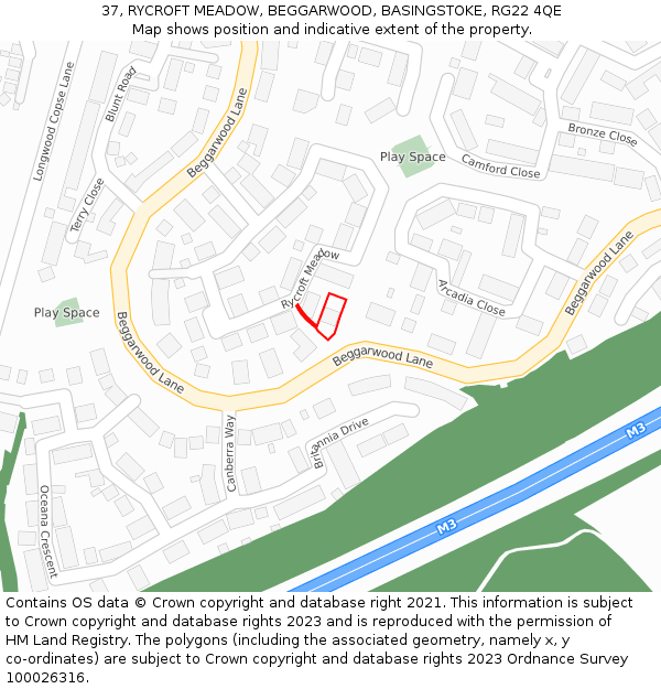 37, RYCROFT MEADOW, BEGGARWOOD, BASINGSTOKE, RG22 4QE: Location map and indicative extent of plot