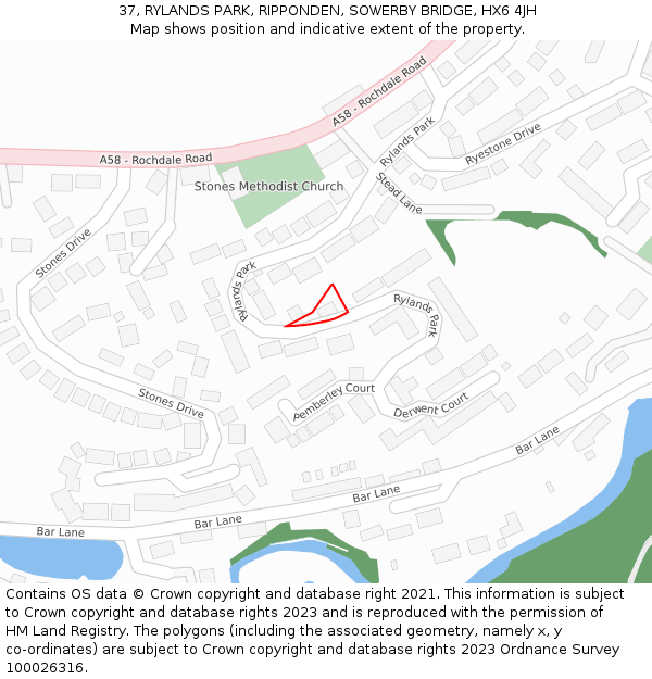 37, RYLANDS PARK, RIPPONDEN, SOWERBY BRIDGE, HX6 4JH: Location map and indicative extent of plot