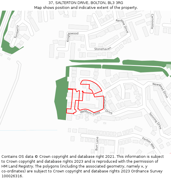 37, SALTERTON DRIVE, BOLTON, BL3 3RG: Location map and indicative extent of plot