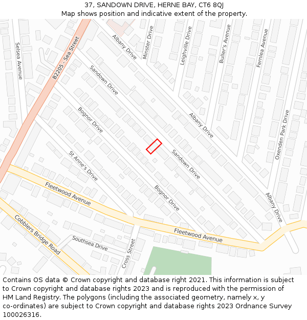 37, SANDOWN DRIVE, HERNE BAY, CT6 8QJ: Location map and indicative extent of plot