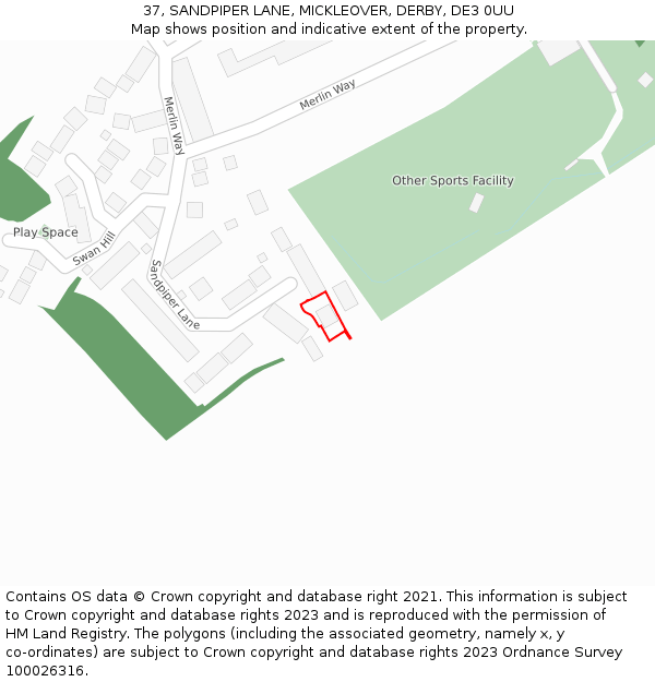 37, SANDPIPER LANE, MICKLEOVER, DERBY, DE3 0UU: Location map and indicative extent of plot
