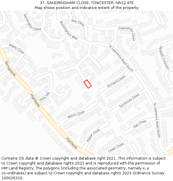 37, SANDRINGHAM CLOSE, TOWCESTER, NN12 6TE: Location map and indicative extent of plot